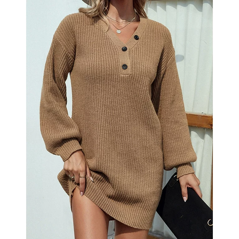Women Lantern Sleeve Sweater Dress - Image 5