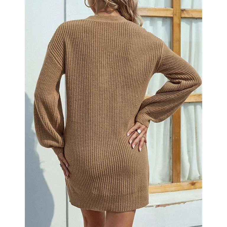 Women Lantern Sleeve Sweater Dress - Image 4