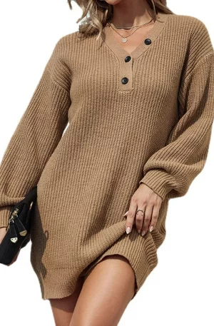 Women Lantern Sleeve Sweater Dress