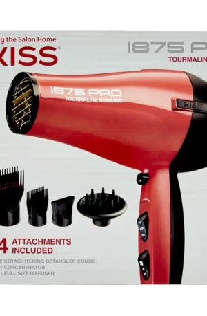 Ceramic Hair Dryer with 4 Additional Styling Attachments, 1875 Watts, Red