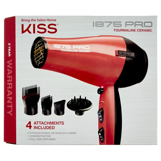 Ceramic Hair Dryer with 4 Additional Styling Attachments, 1875 Watts, Red