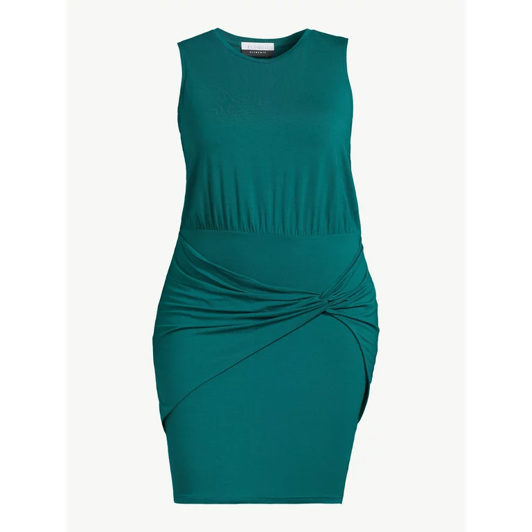 Women's Plus Sleeveless Knit Dress with Twist Detail Skirt - Image 4