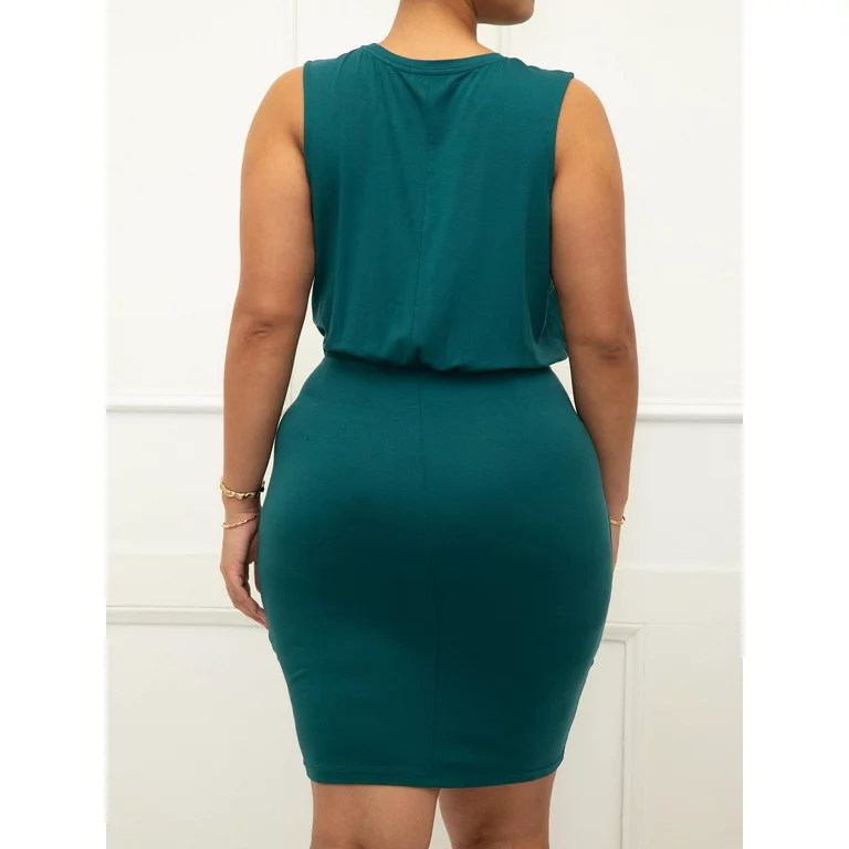 Women's Plus Sleeveless Knit Dress with Twist Detail Skirt - Image 3