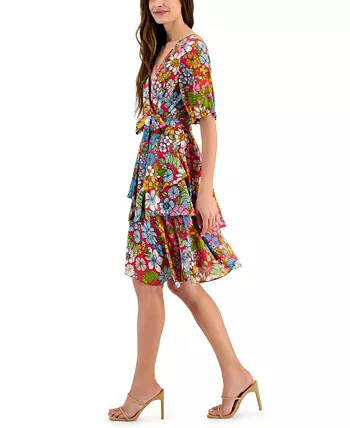 Women's Shadow Stripe Floral-Print Faux-Wrap Dress - Image 3