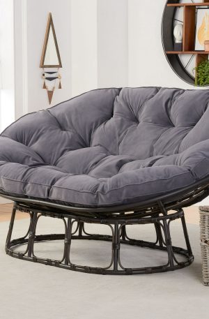 Papasan Bench, Charcoal Gray