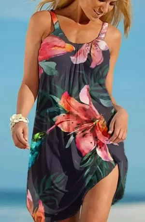 Women Floral Print Sling Mini Dress